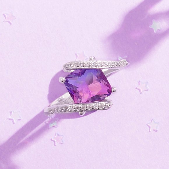 Pink & Purple Square Twist Gemstone Ring, 925 Sterling Silver Charmed Aroma - Picture 4 of 4